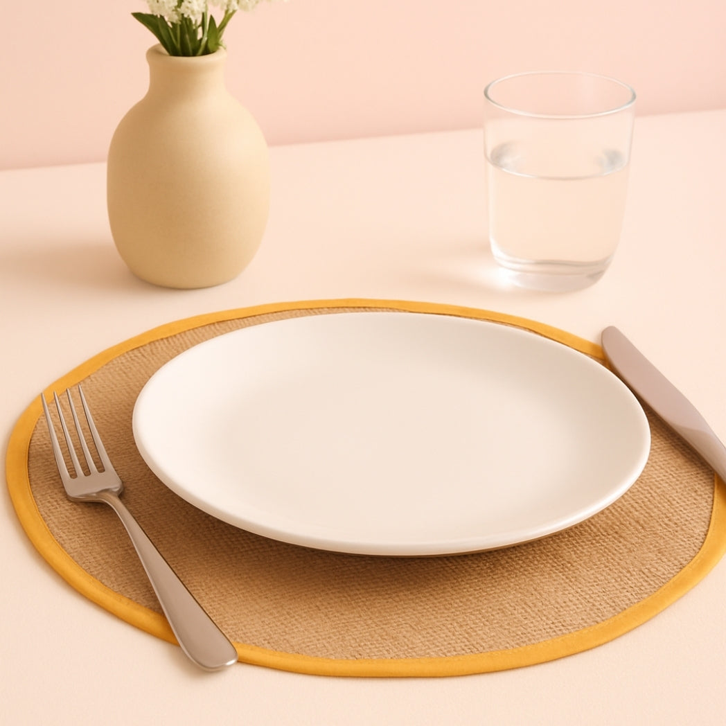 Sarı Kenar Jüt Oval Amerikan Servis