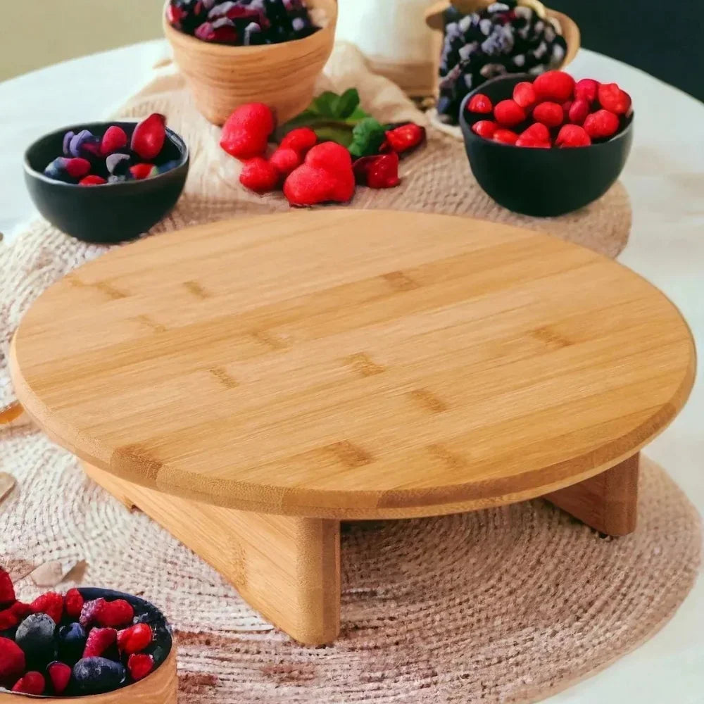 Ayaklı Yuvarlak Bambu Sunum Tahtası Homerest