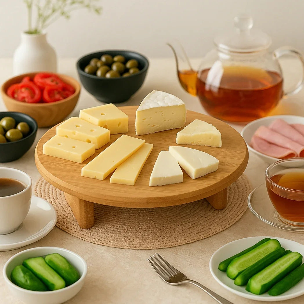 Ayaklı Yuvarlak Bambu Sunum Tahtası Homerest