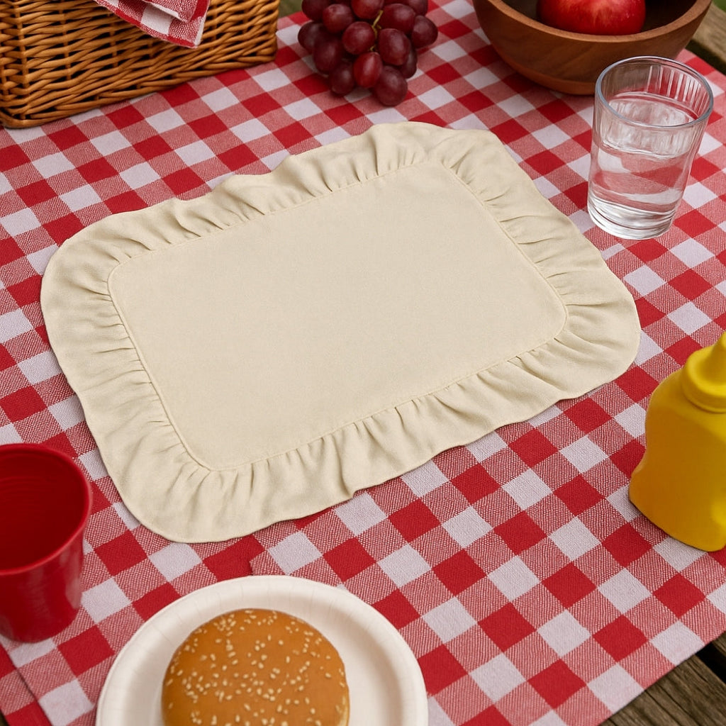 Beyaz Fırfırlı Dikdörtgen Amerikan Servis Homerest