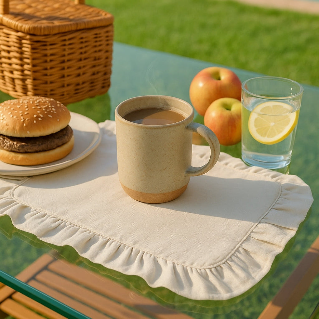 Beyaz Fırfırlı Dikdörtgen Amerikan Servis Homerest