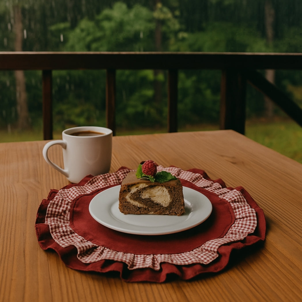 Çift Fırfırlı Kırmızı Yuvarlak Amerikan Servis Homerest