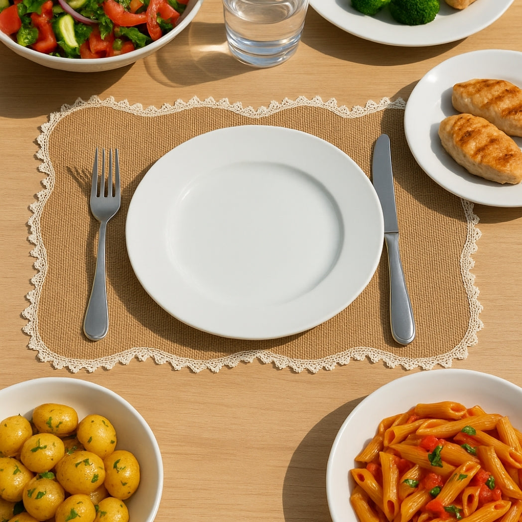 Dalgalı Dantelli Jüt Dikdörtgen Amerikan Servis Homerest
