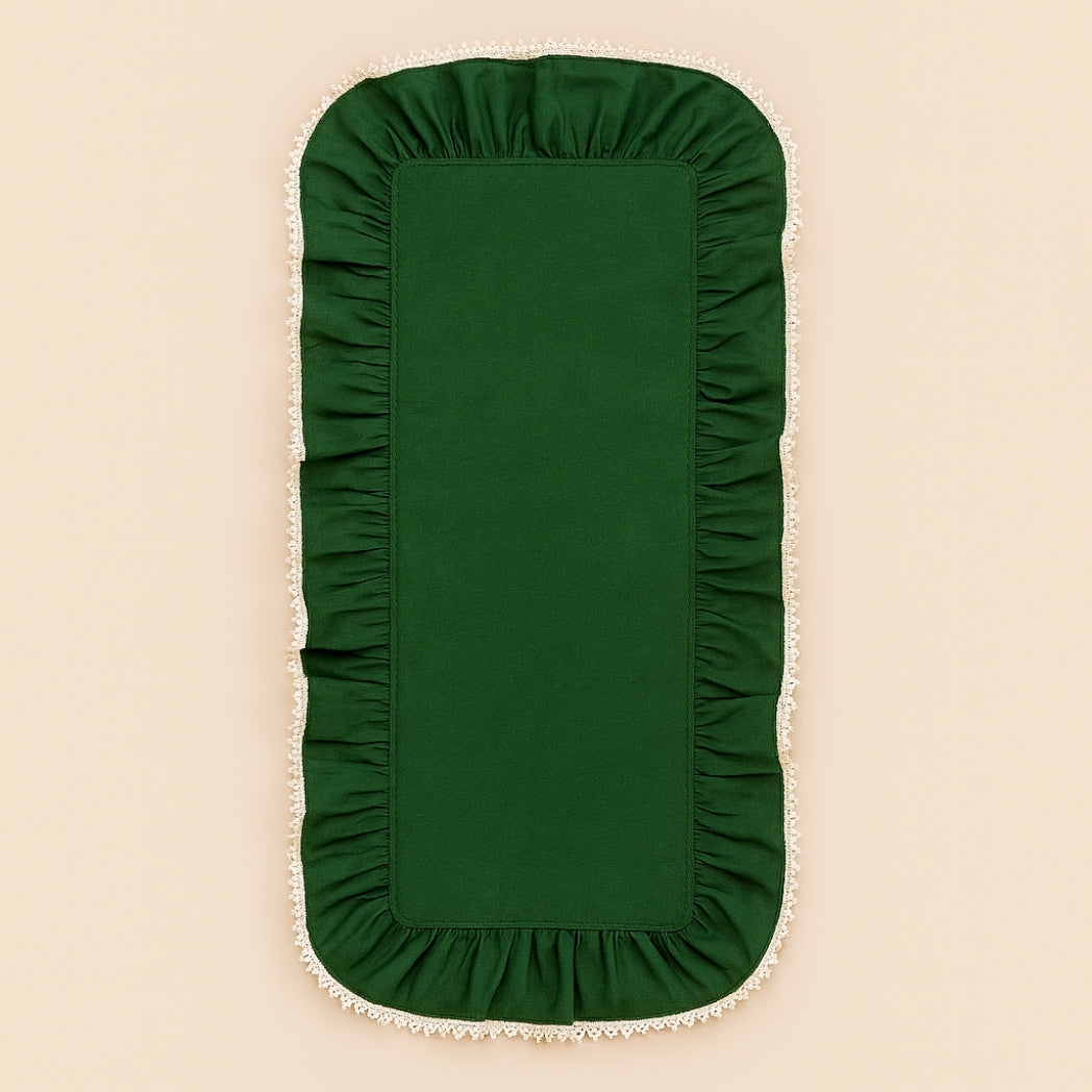 Dantel Kenar Yeşil Fırfırlı Dikdörtgen Runner Homerest