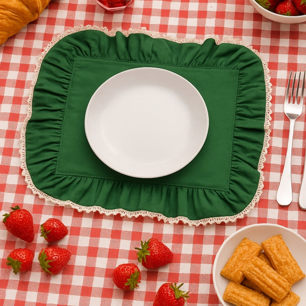 Dış Dantel Fırfırlı Yeşil Dikdörtgen Amerikan Servis Homerest