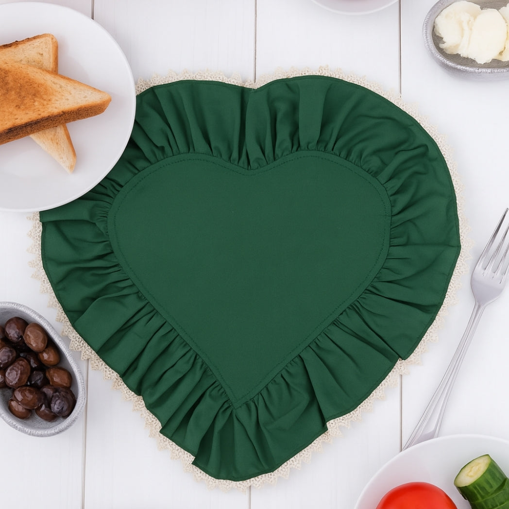 Dış Dantel Yeşil Fırfırlı Kalp Amerikan Servis Homerest