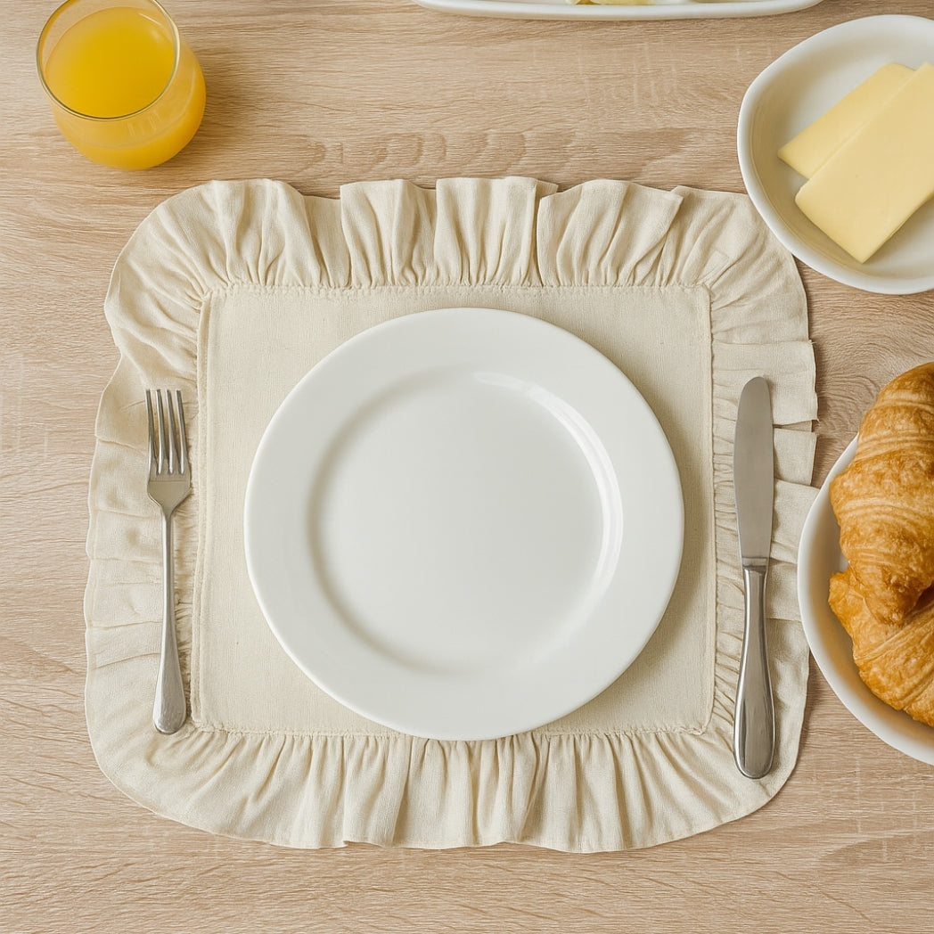Ekru Fırfırlı Dikdörtgen Amerikan Servis Homerest