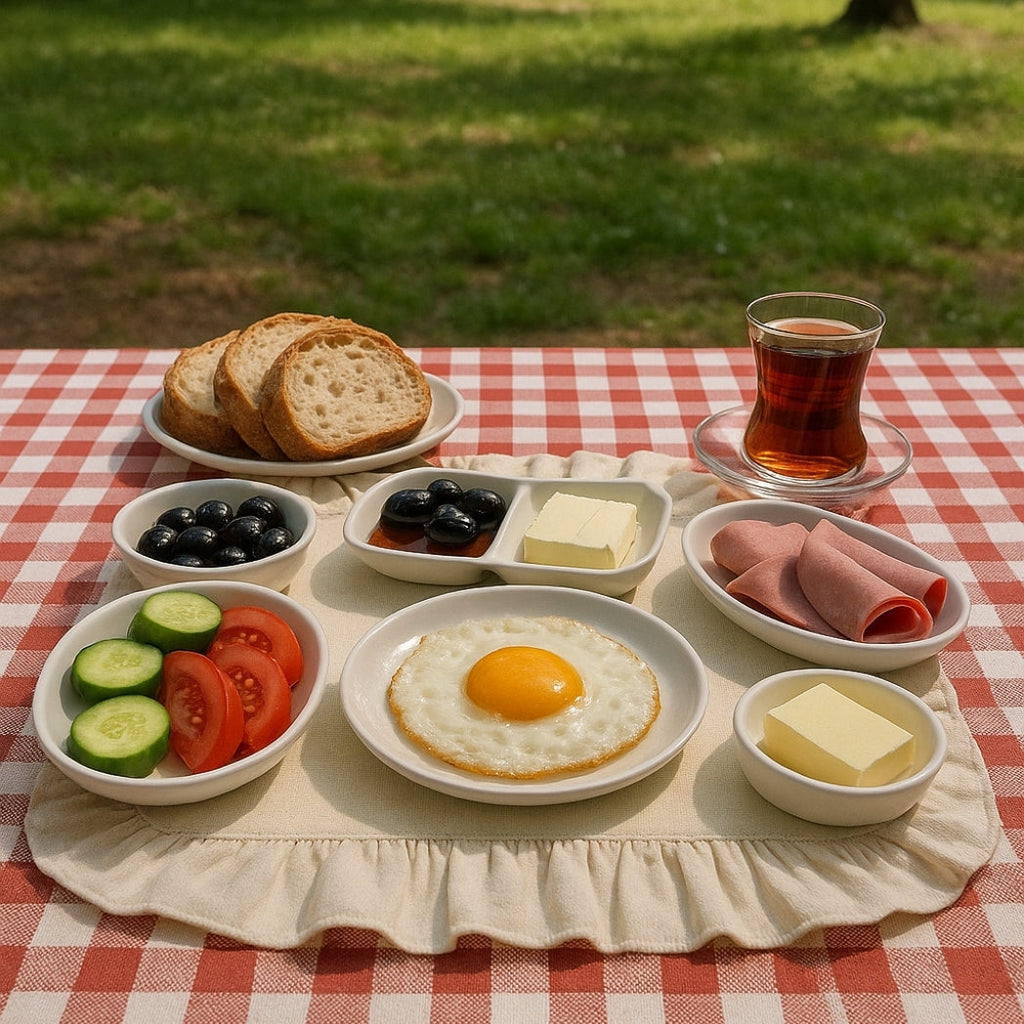 Ekru Fırfırlı Dikdörtgen Amerikan Servis Homerest