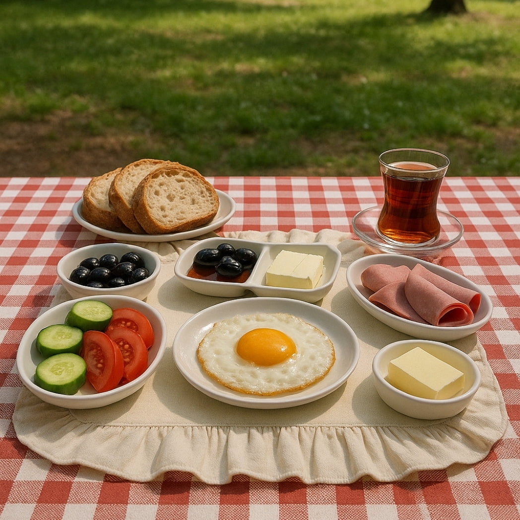 Ekru Fırfırlı Dikdörtgen Amerikan Servis Homerest