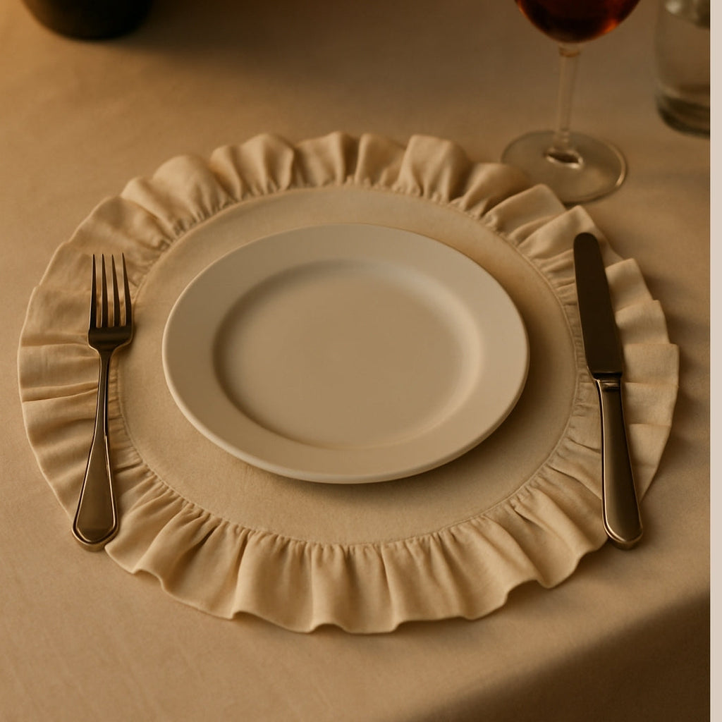 Ekru Fırfırlı Yuvarlak Amerikan Servis Homerest