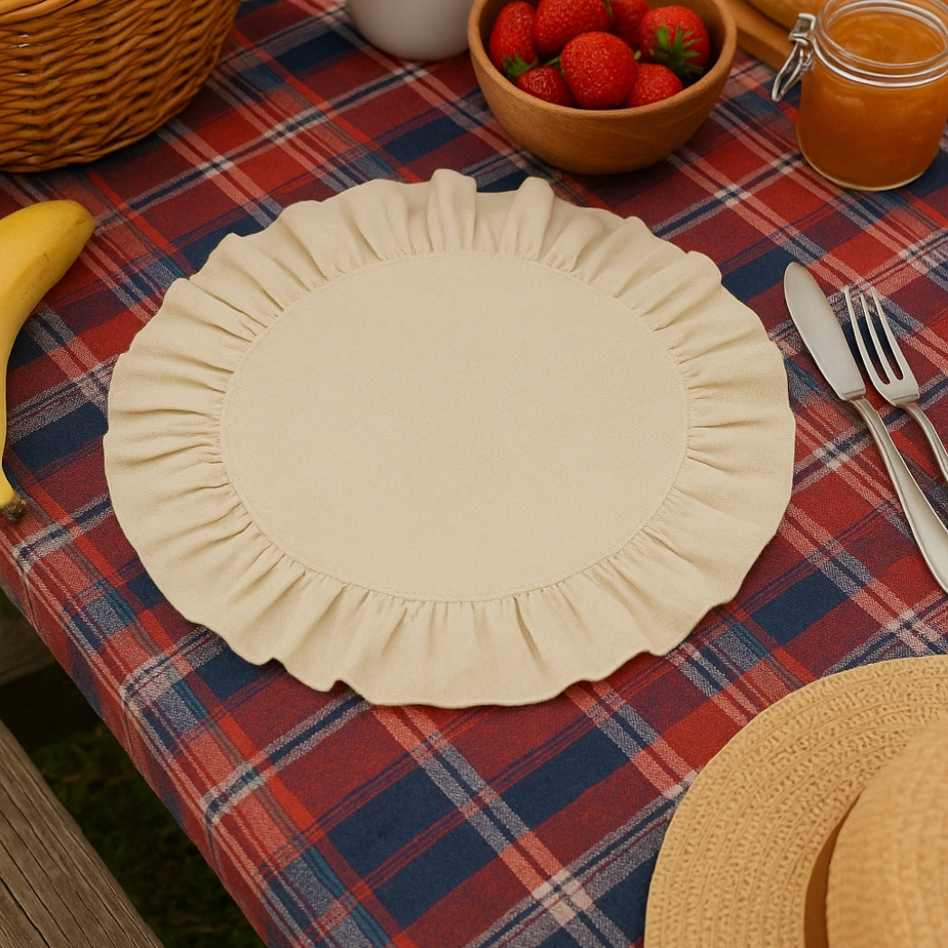 Ekru Fırfırlı Yuvarlak Amerikan Servis Homerest