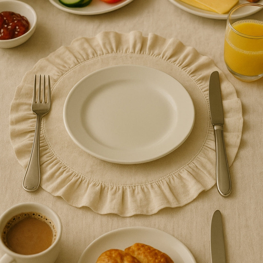 Ekru Fırfırlı Yuvarlak Amerikan Servis Homerest