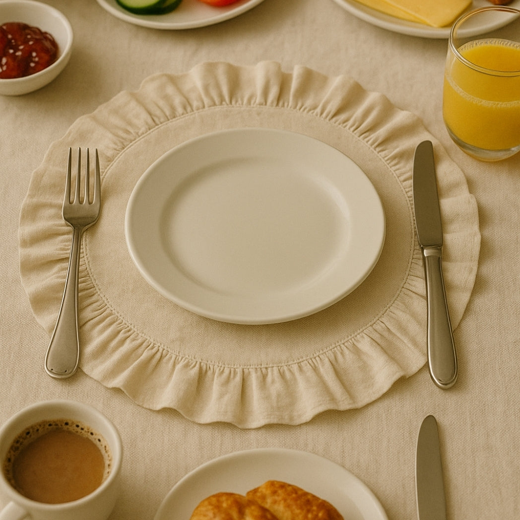 Ekru Fırfırlı Yuvarlak Amerikan Servis Homerest