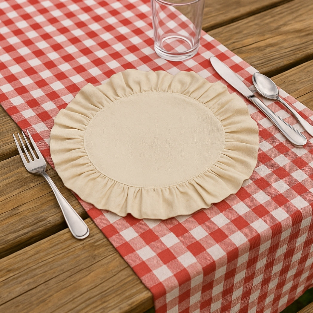 Ekru Fırfırlı Yuvarlak Amerikan Servis Homerest