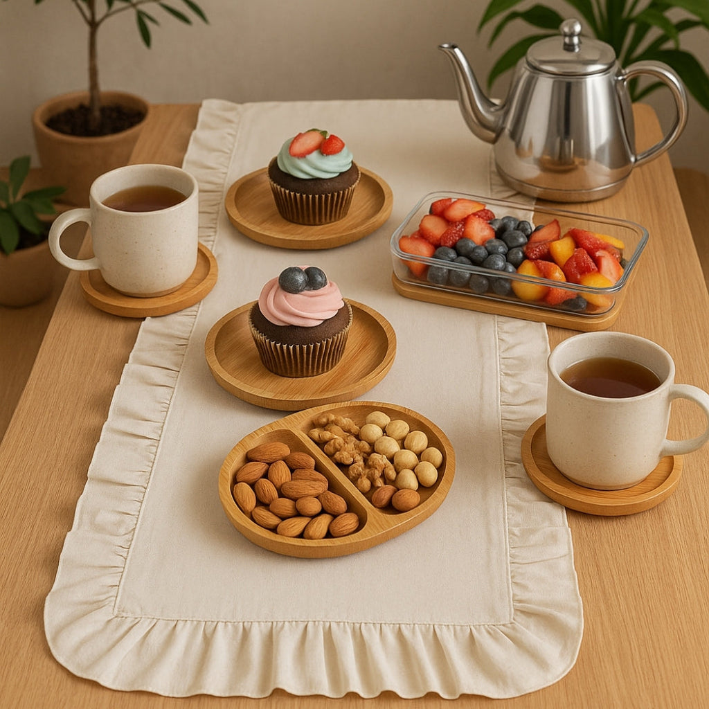 Fırfırlı Ekru Dikdörtgen Runner Homerest