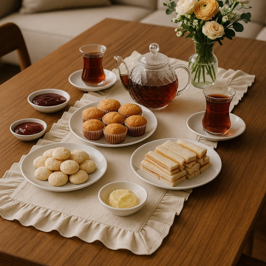 Fırfırlı Ekru Dikdörtgen Runner Homerest