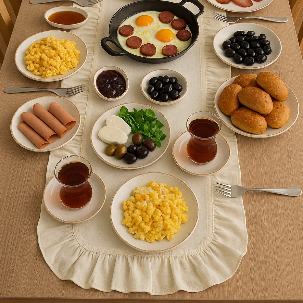 Fırfırlı Ekru Dikdörtgen Runner Homerest