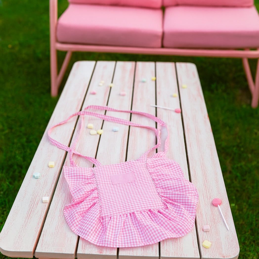 Fırfırlı Pötikare Pembe Küçük Çapraz Çanta Homerest