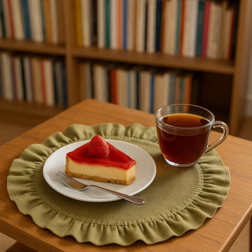 Haki Yeşil Fırfırlı Yuvarlak Amerikan Servis Homerest