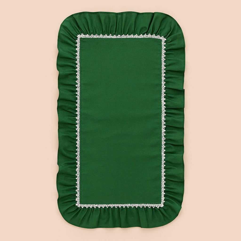 İç Dantel Fırfırlı Yeşil Dikdörtgen Runner Homerest