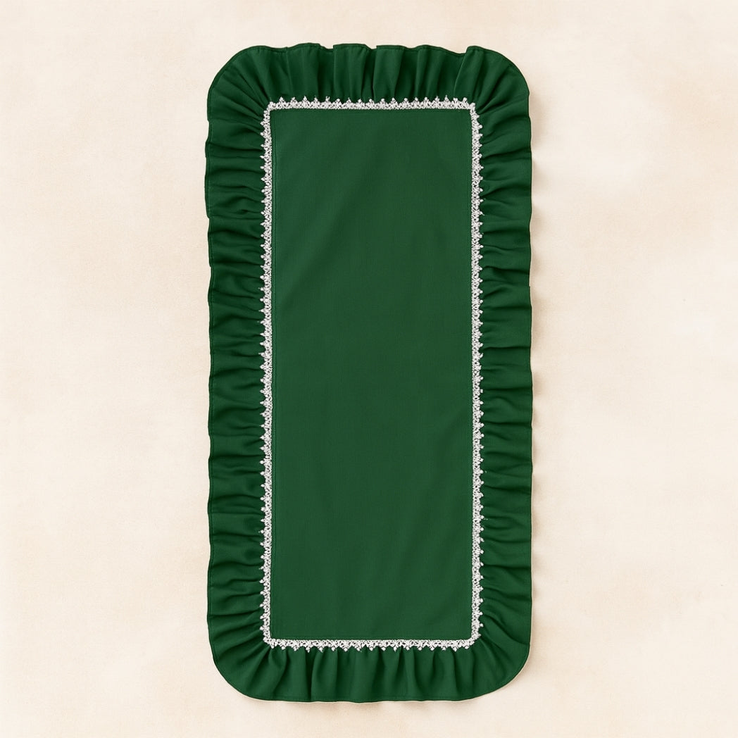 İç Dantel Fırfırlı Yeşil Dikdörtgen Runner Homerest