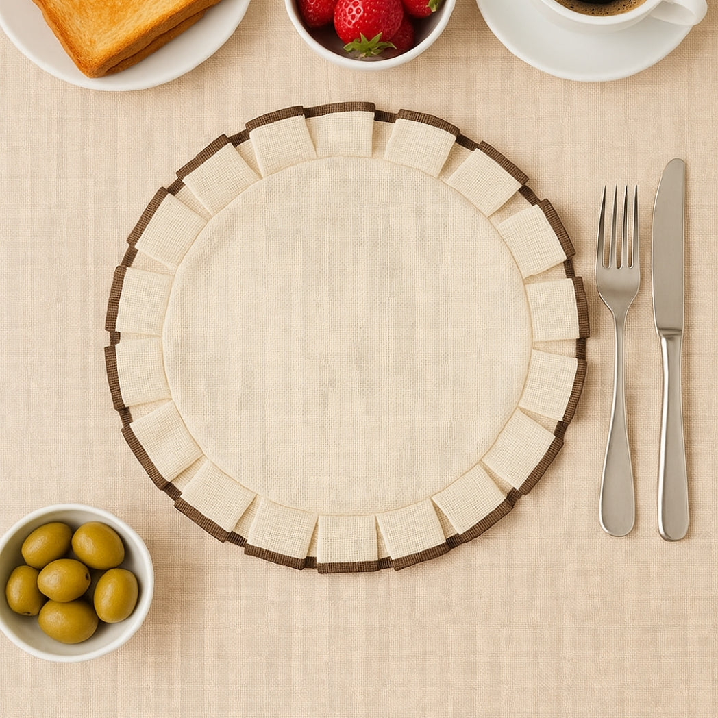 Kahve Kenar Ekru Yuvarlak Amerikan Servis Homerest