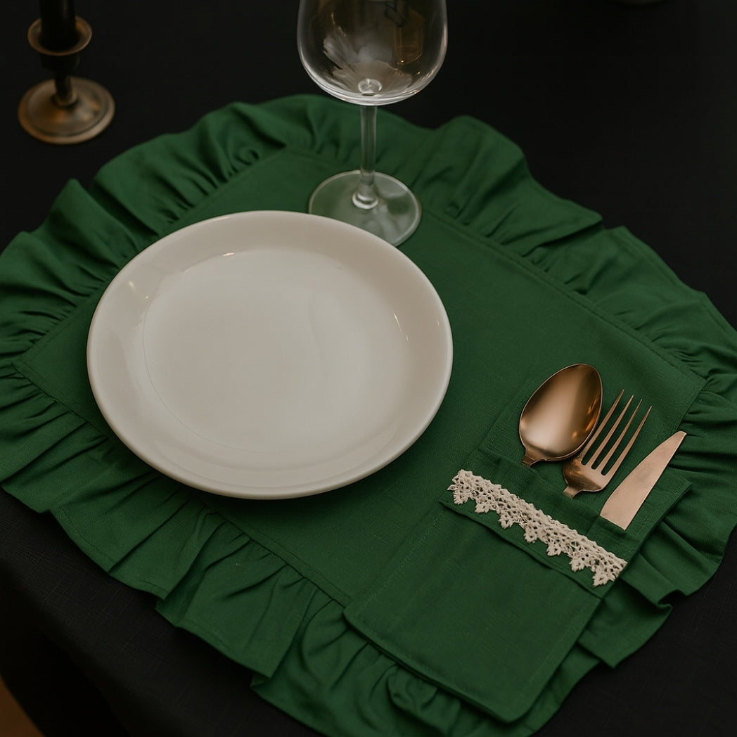 Kaşıklıklı Yeşil Fırfırlı Dikdörtgen Amerikan Servis Homerest