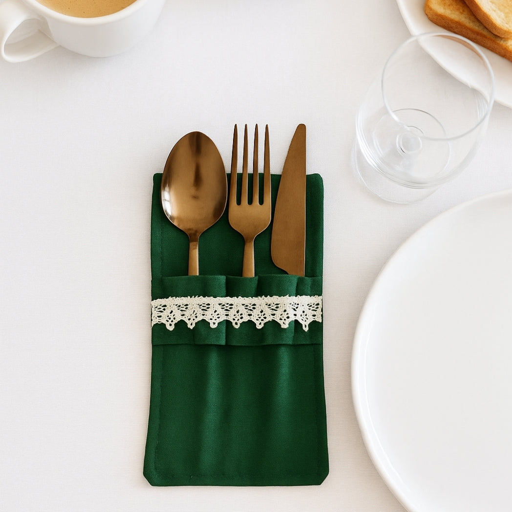 Yeşil Kaşıklıklı Fırfırlı Kalp Amerikan Servis Homerest