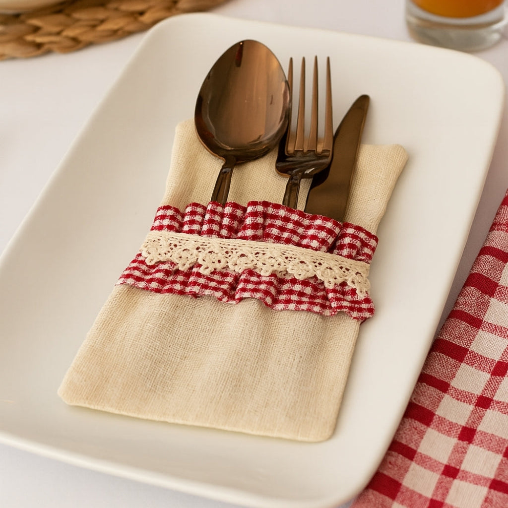 Kırmızı Fırfırlı Ekru Kaşıklık Homerest