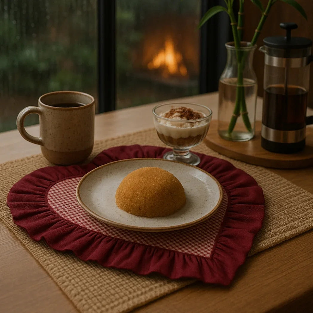 Kırmızı Fırfırlı Pötikare Kalp Amerikan Servis Homerest