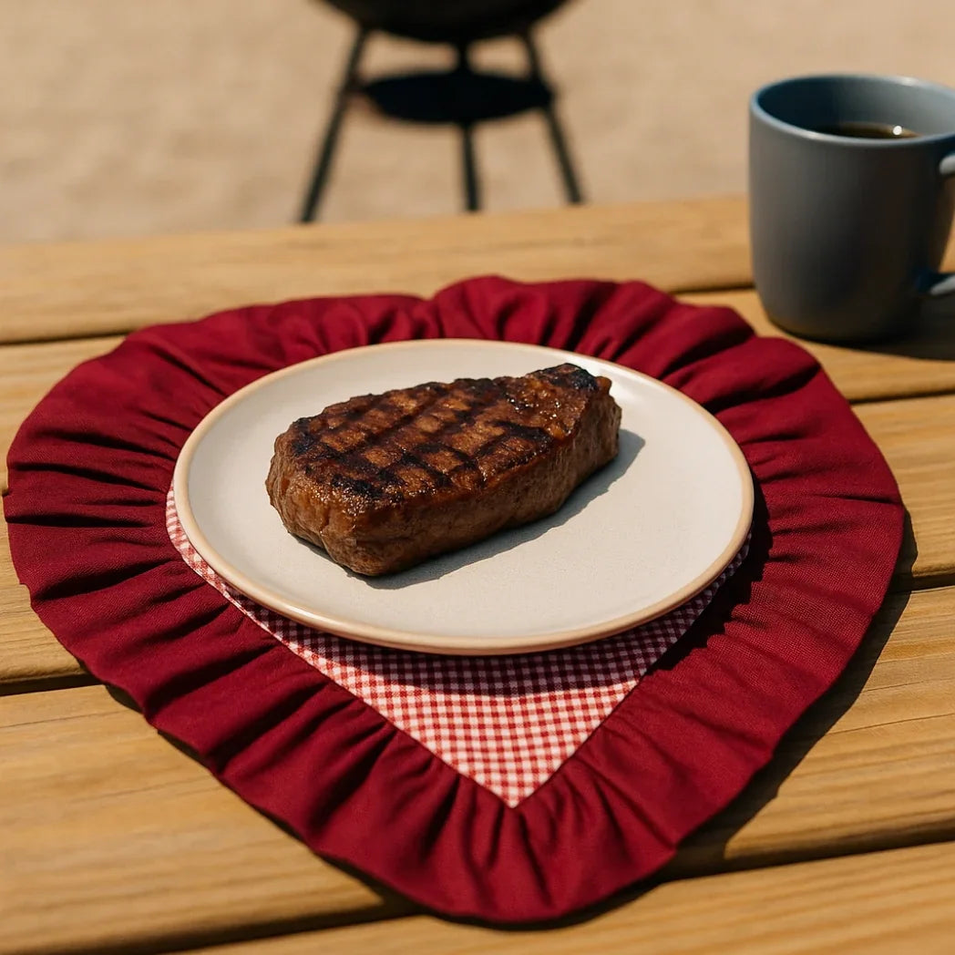 Kırmızı Fırfırlı Pötikare Kalp Amerikan Servis Homerest