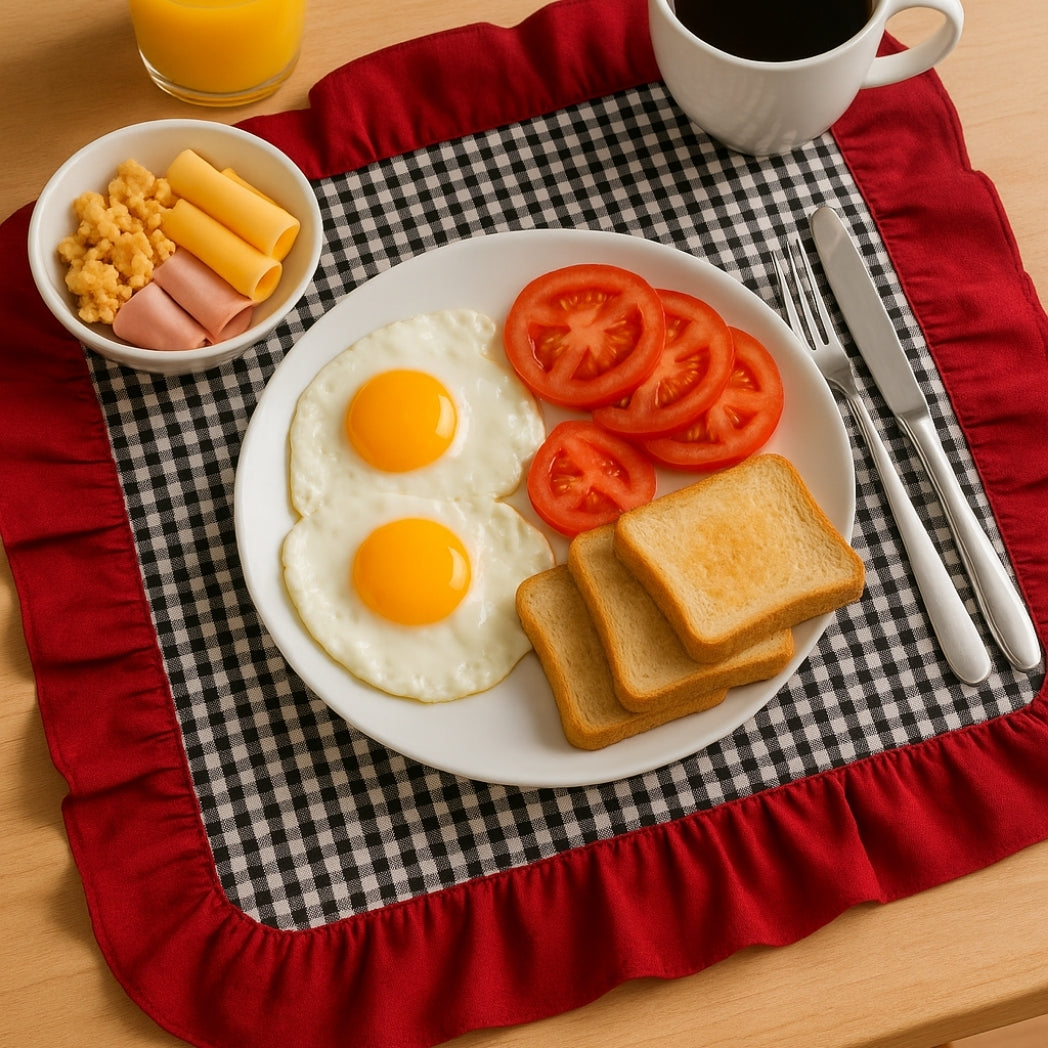 Kırmızı Fırfırlı Siyah Pötikare Amerikan Servis Homerest