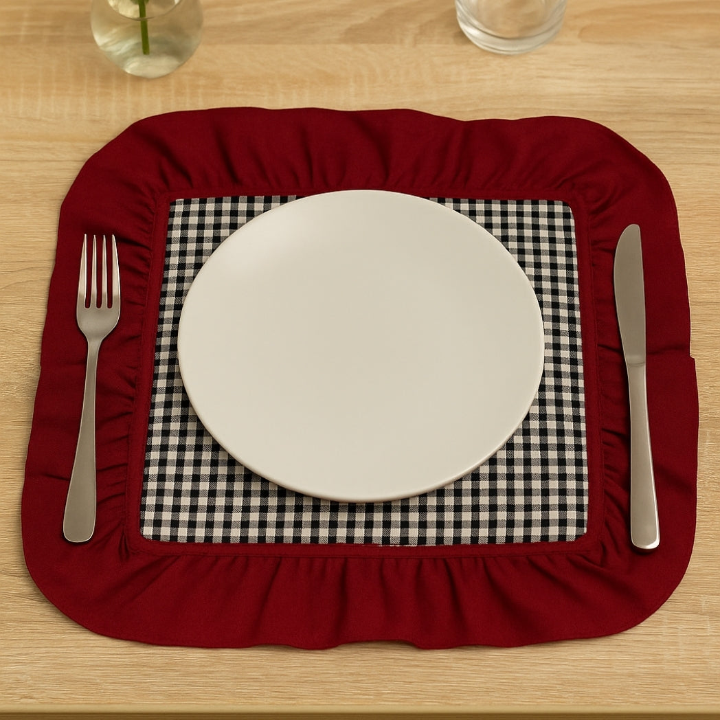 Kırmızı Fırfırlı Siyah Pötikare Amerikan Servis Homerest