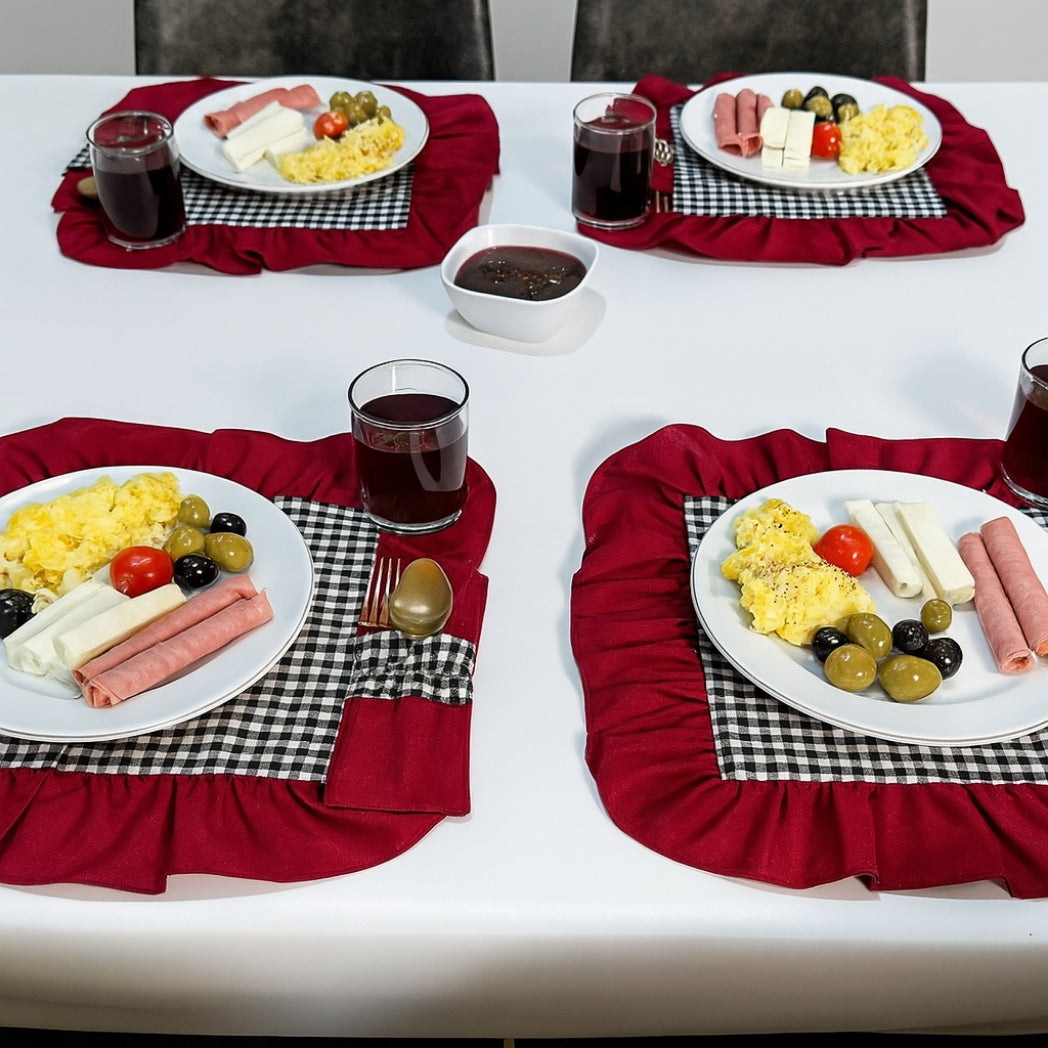 Kırmızı Kaşıklıklı Siyah Pötikare Dikdörtgen Amerikan Servis Homerest