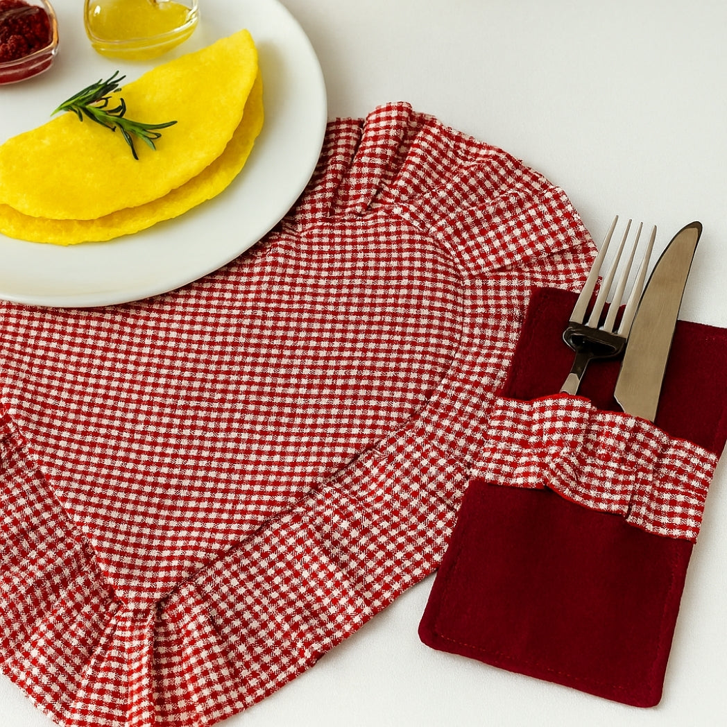 Kırmızı Pötikare Kaşıklıklı Kalp Amerikan Servis Homerest