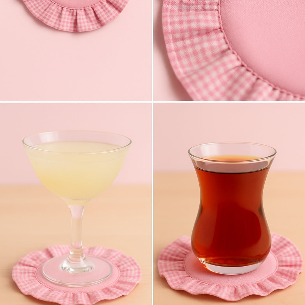 Pembe Fırfırlı Bardak Altlığı