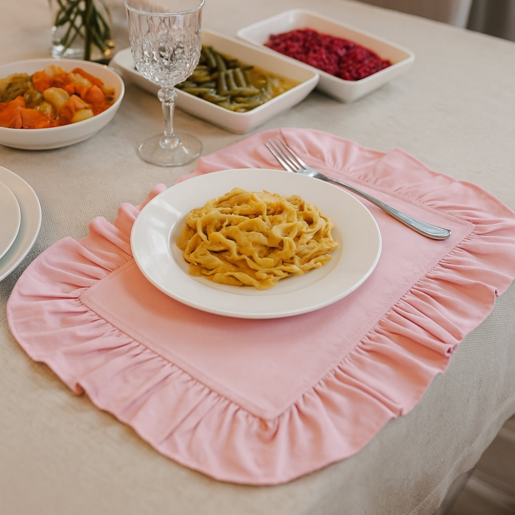 Pembe Fırfırlı Dikdörtgen Amerikan Servis Homerest
