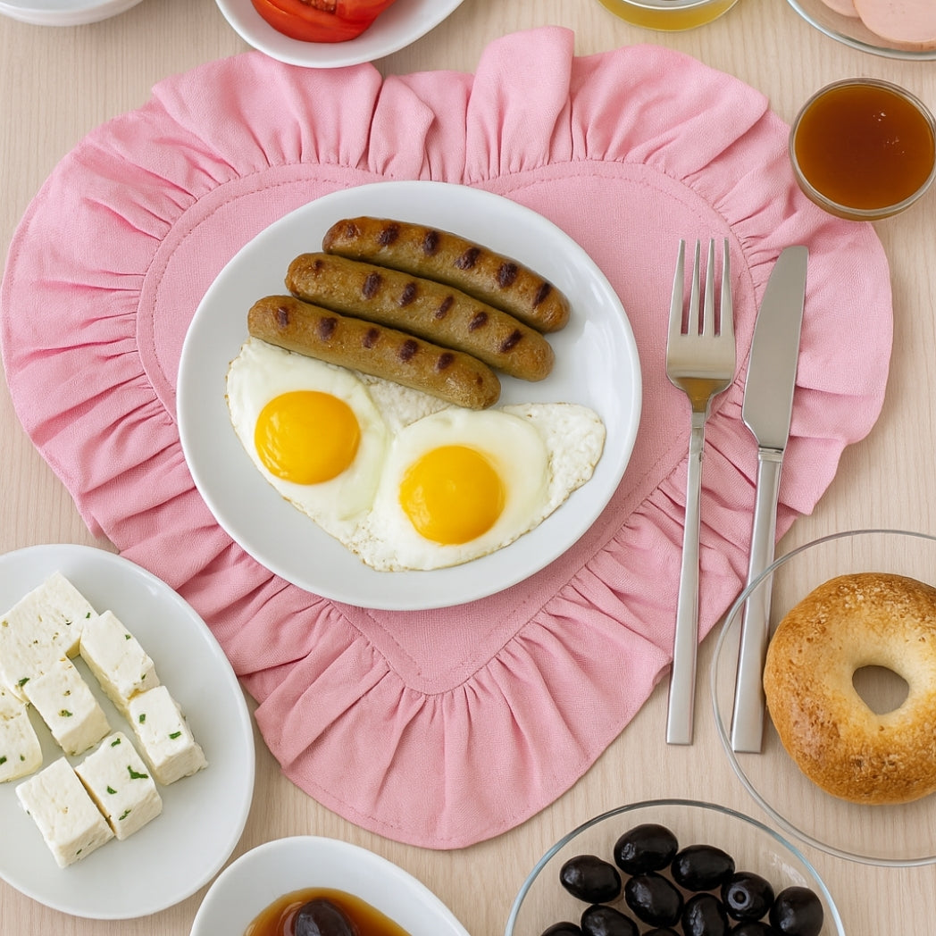 Pembe Fırfırlı Kalp Amerikan Servis Homerest