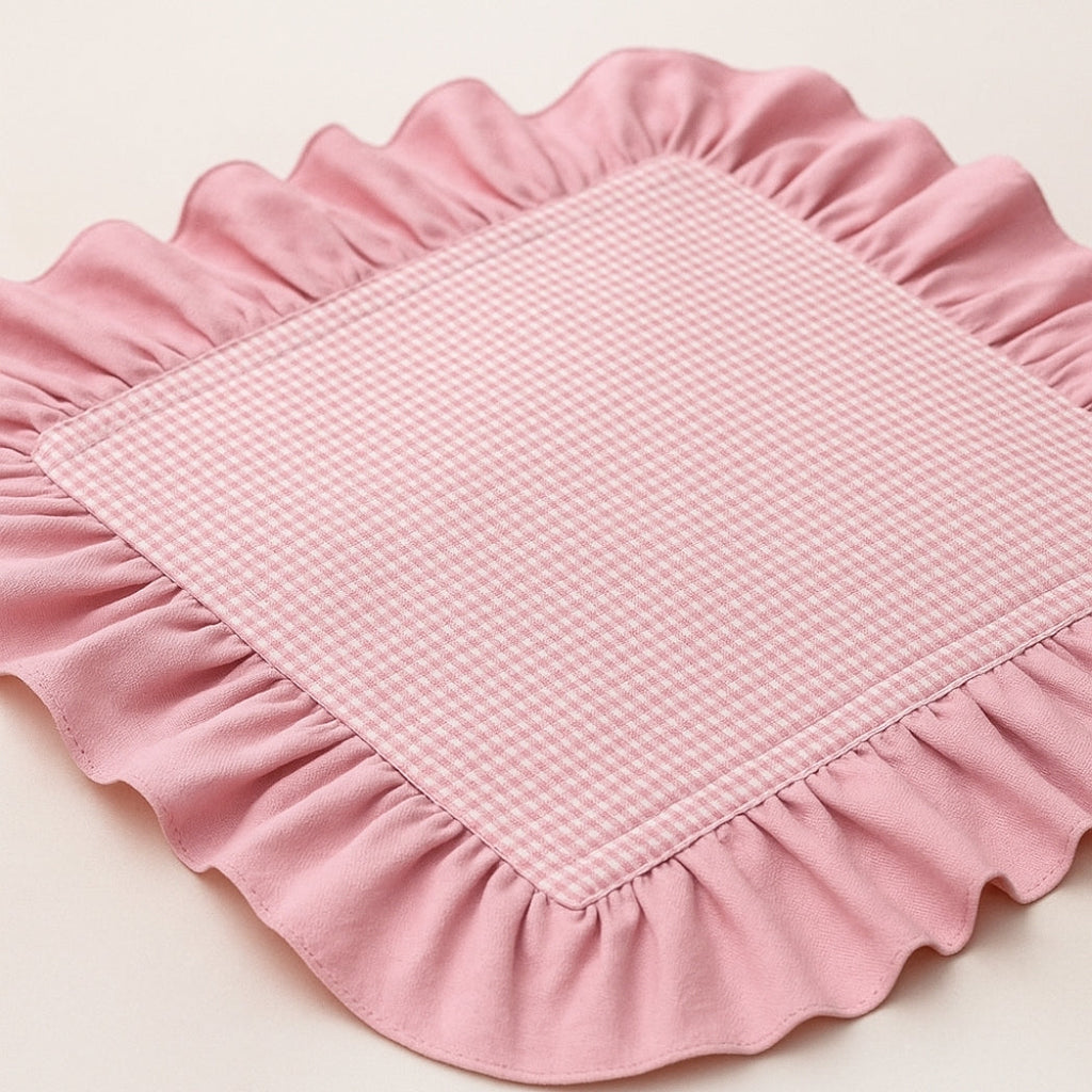 Pembe Fırfırlı Pötikare Dikdörtgen Amerikan Servis Homerest