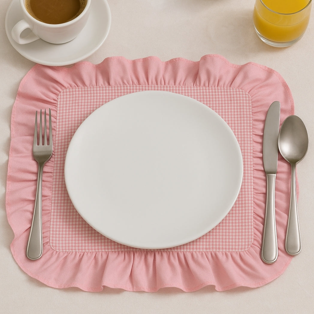 Pembe Fırfırlı Pötikare Dikdörtgen Amerikan Servis Homerest