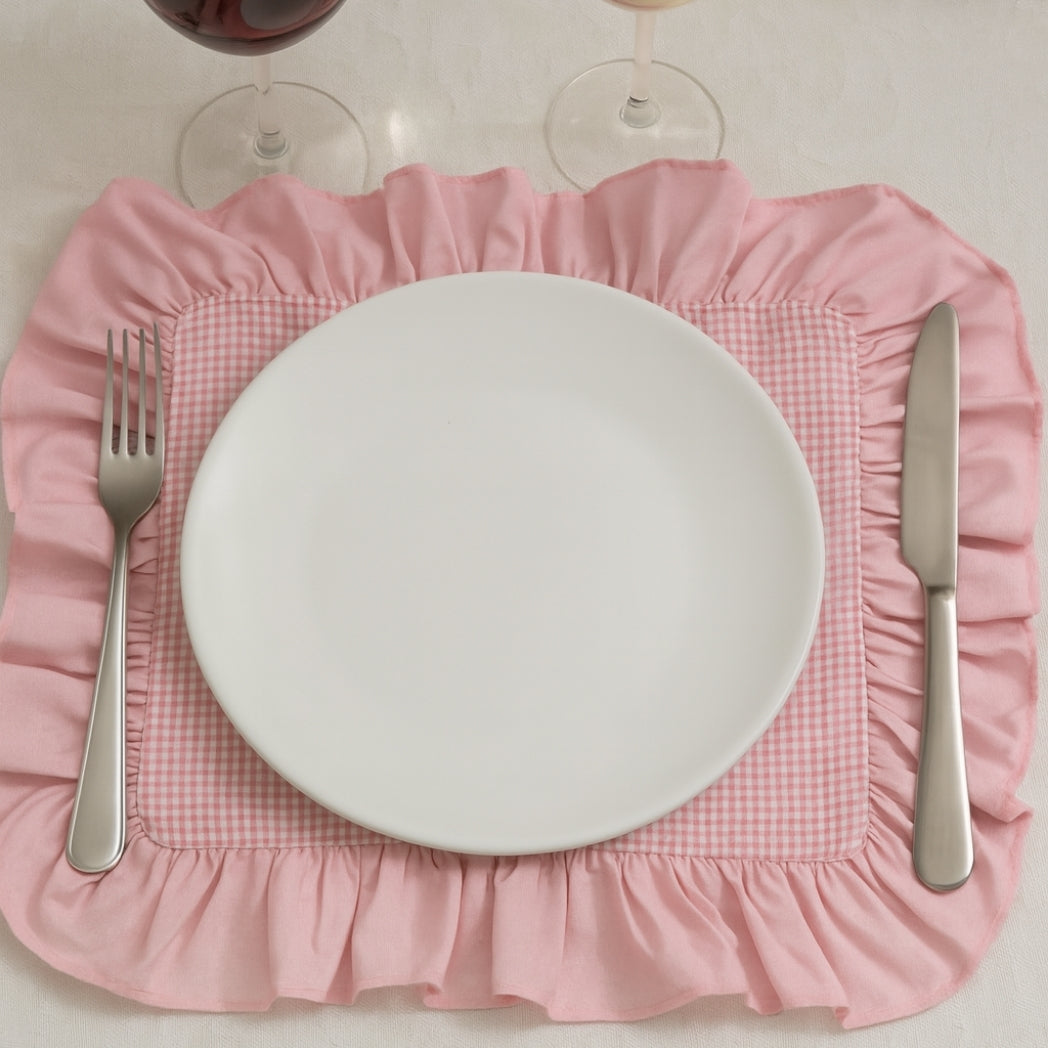 Pembe Fırfırlı Pötikare Dikdörtgen Amerikan Servis Homerest