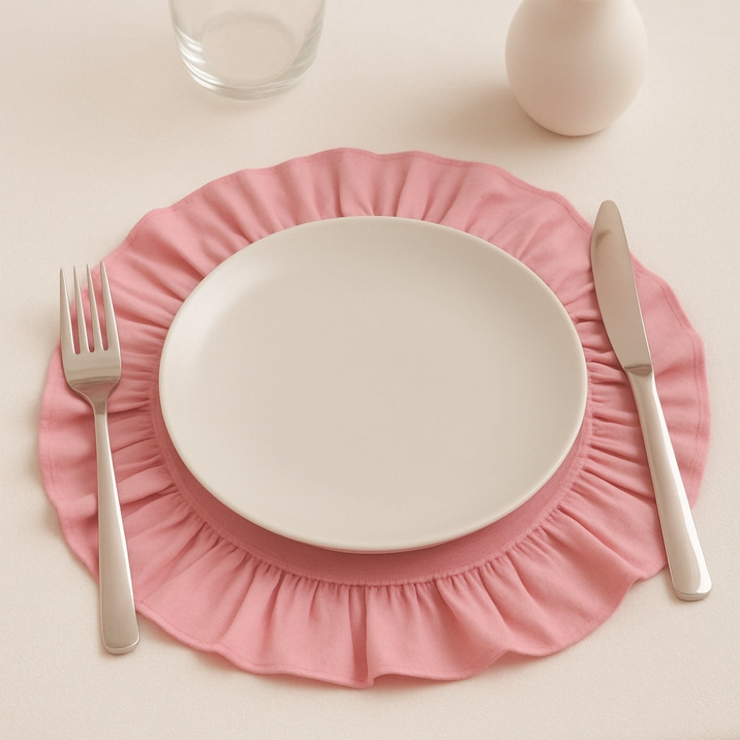 Pembe Fırfırlı Yuvarlak Amerikan Servis Homerest