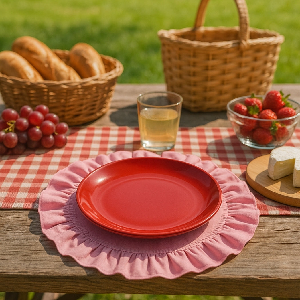 Pembe Fırfırlı Yuvarlak Amerikan Servis Homerest
