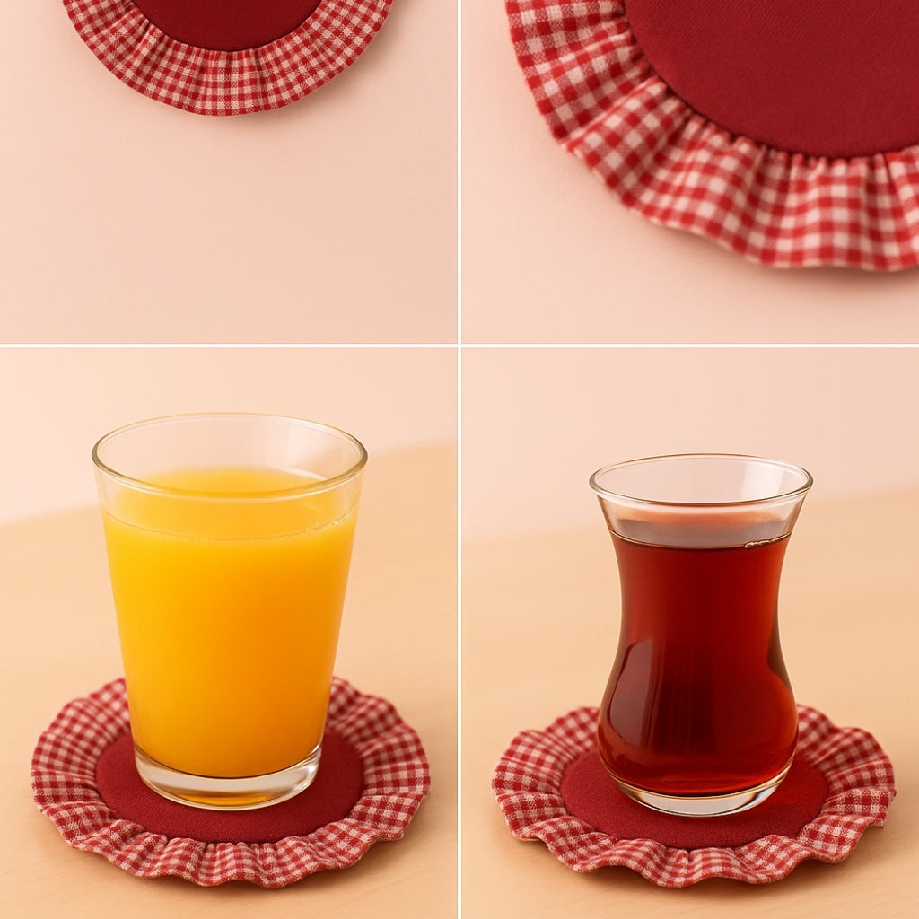 Pötikare Fırfırlı Kırmızı Bardak Altlığı