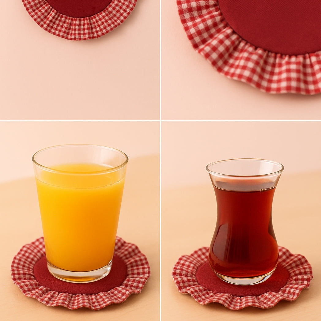 Pötikare Fırfırlı Kırmızı Bardak Altlığı