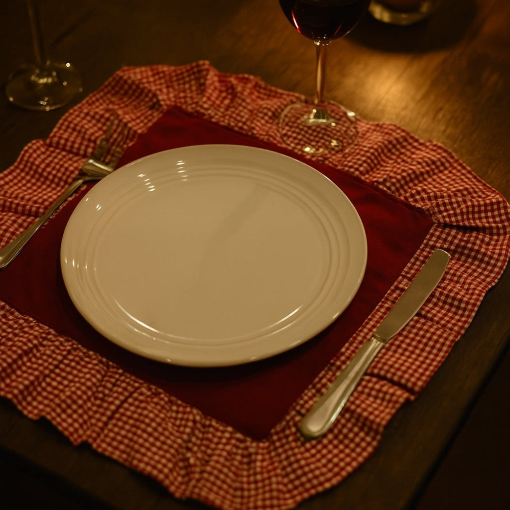 Pötikare Fırfırlı Kırmızı Dikdörtgen Amerikan Servis Homerest