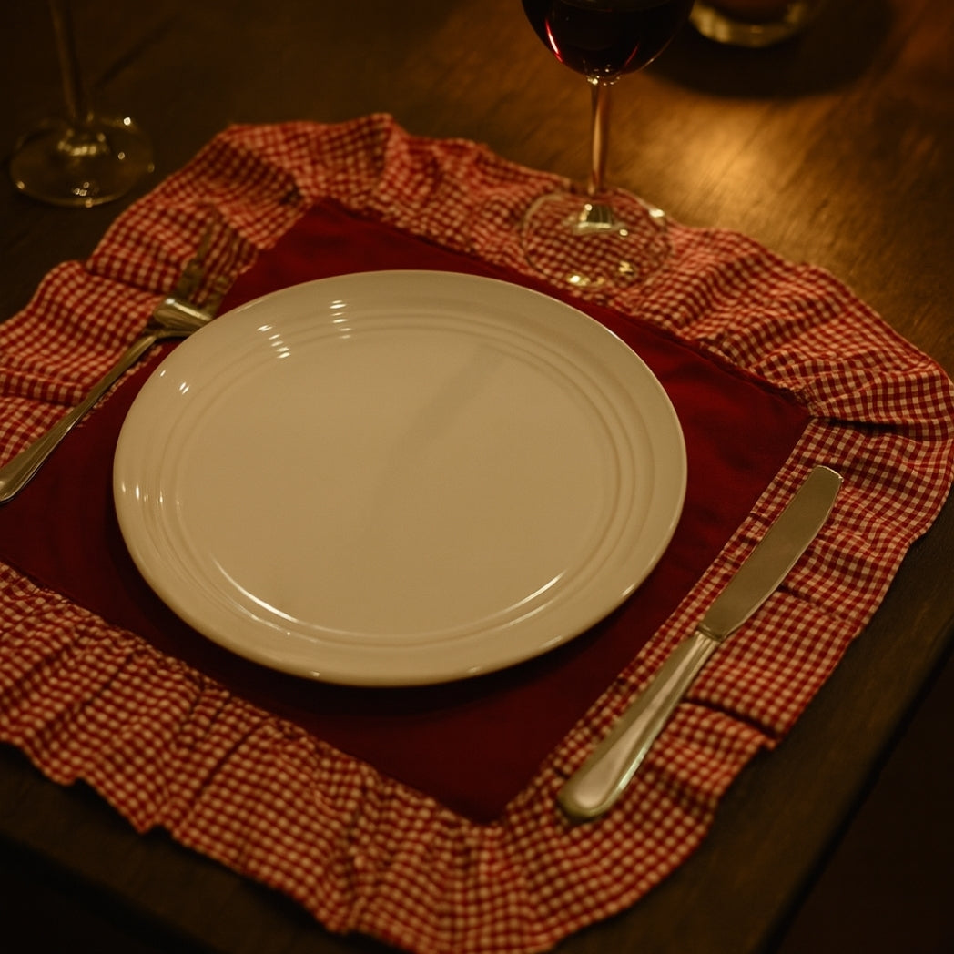 Pötikare Fırfırlı Kırmızı Dikdörtgen Amerikan Servis Homerest