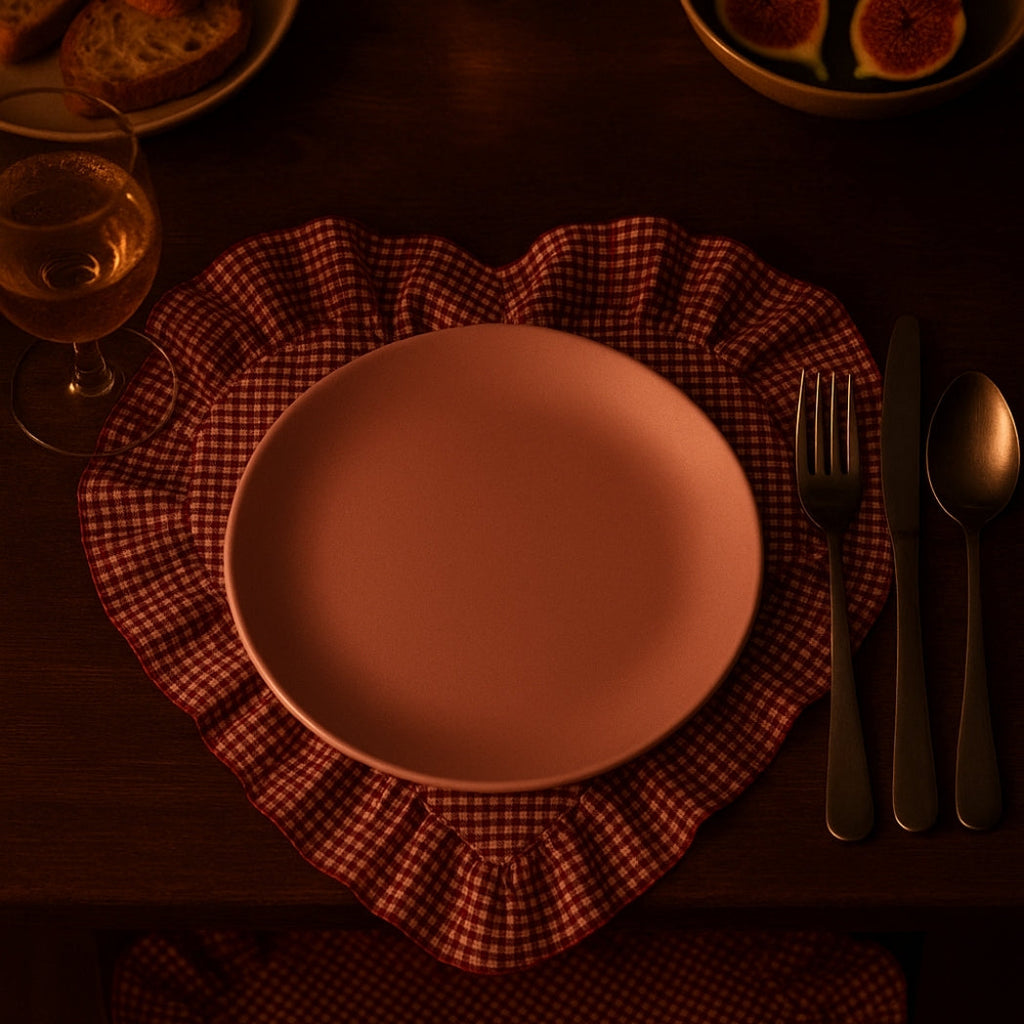 Pötikare Fırfırlı Kırmızı Kalp Amerikan Servis Homerest