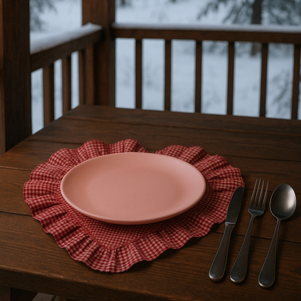 Pötikare Fırfırlı Kırmızı Kalp Amerikan Servis Homerest