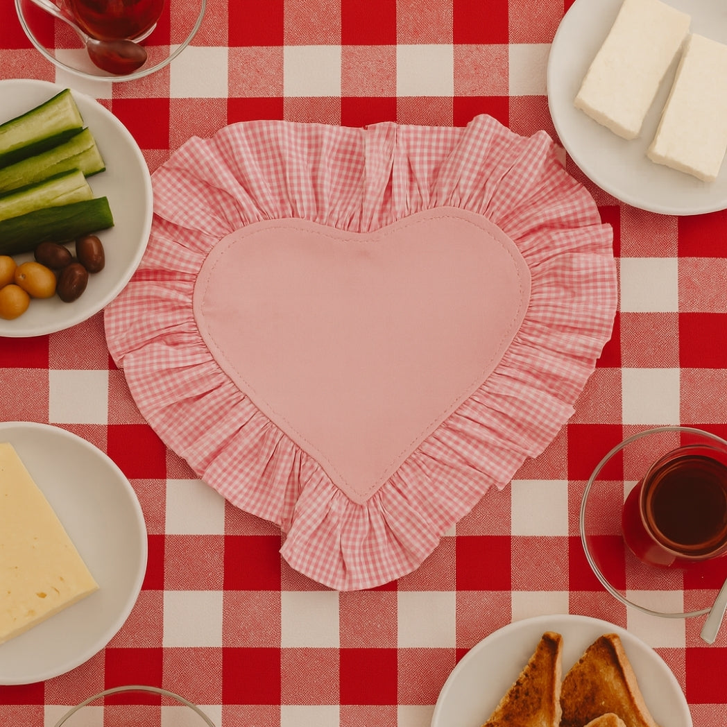 Pötikare Fırfırlı Pembe Kalp Amerikan Servis Homerest